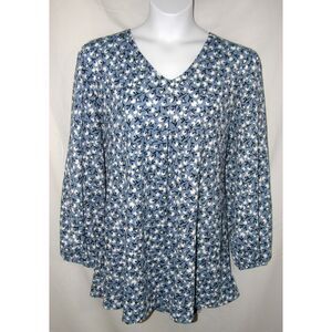 NEW Textured Blue Floral 1X 22/24 Casual or Dress Stretchy Roomy Shirt ELLOS